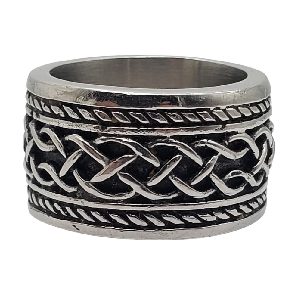 Silver Tone Ring Celtic Knot Braided Rope Infinity Wide Band 10 Stainless Steel